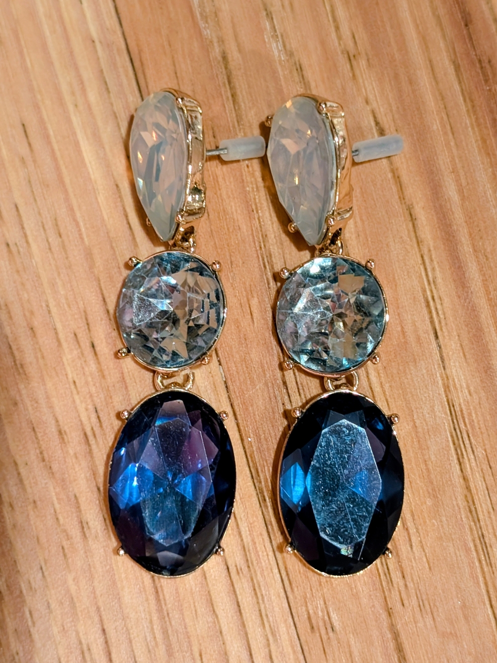 Gold-Tone Blue & Clear Gem Drop Earrings From J Crew